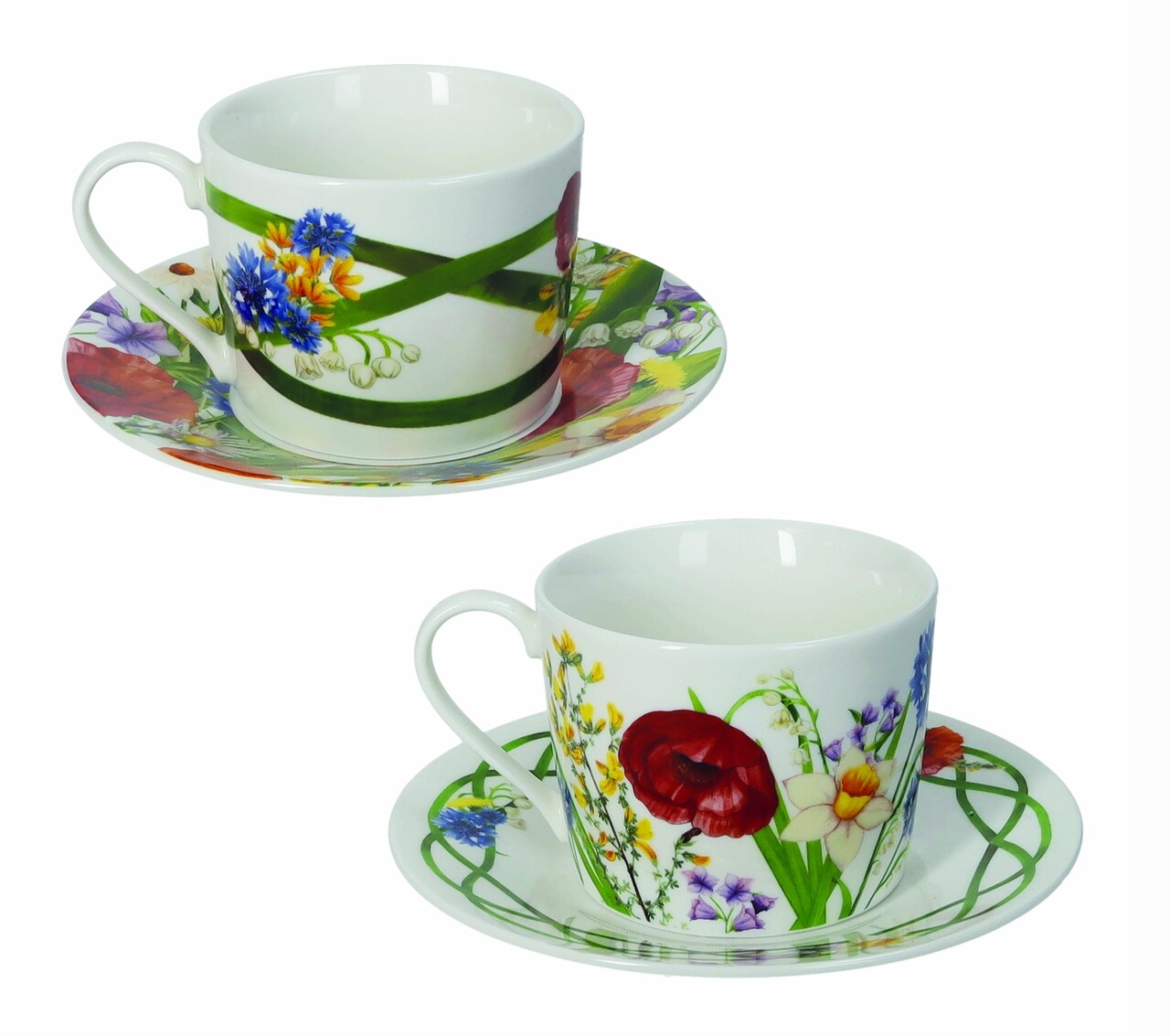 Set 2 cesti cu farfurie pentru ceai Fiori Di Campo, Brandani, 150 ml, portelan New Bone China - imagine 5